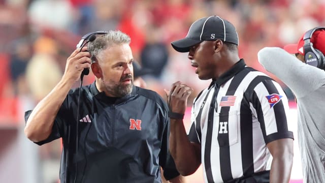 Matt Rhule and referee 2023 Nebraska football vs Northern Illinois